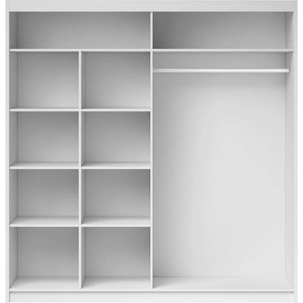 UNICORN Modern wardrobe with mirror, oak, brown, white, light gray, width 200 cm, depth 60 cm, height 215 cm
