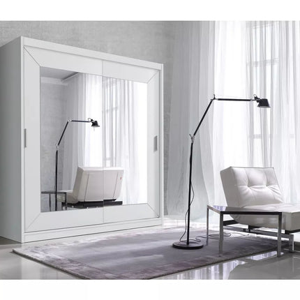 UNICORN Modern wardrobe with mirror, oak, brown, white, light gray, width 200 cm, depth 60 cm, height 215 cm