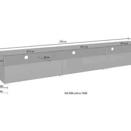 UNICORN TV furniture wall unit high-gloss black Width 270 cm Depth 41 cm Height 42 cm