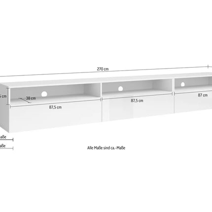 UNICORN TV furniture wall unit high gloss white light gray dark gray light brown Width 270 cm Depth 41 cm Height 42 cm