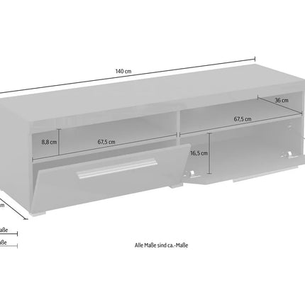 UNICORN TV cabinet modern Matt grey black matt white Width 140 cm Depth 39.5 cm Height 35 cm
