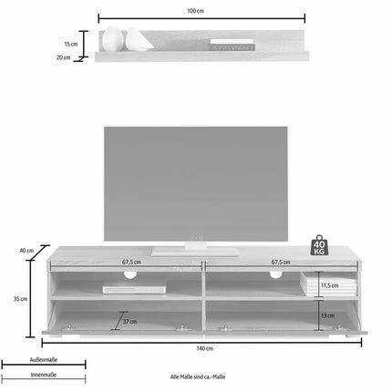 UNICORN TV furniture wall unit white brown 140 cm