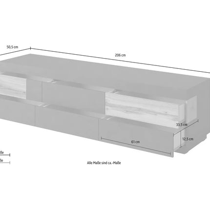 UNICORN TV furniture wall unit modern dark gray high-gloss white Width 206 cm Depth 50.5 cm Height 53.6 cm