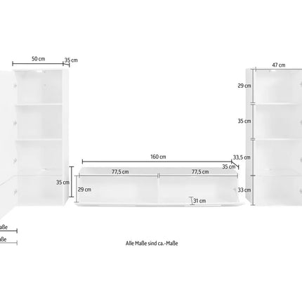UNICORN TV stand wall unit, modern high-gloss black and white (set of 3)