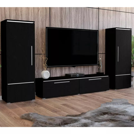 UNICORN TV stand wall unit, modern high-gloss black and white (set of 3)