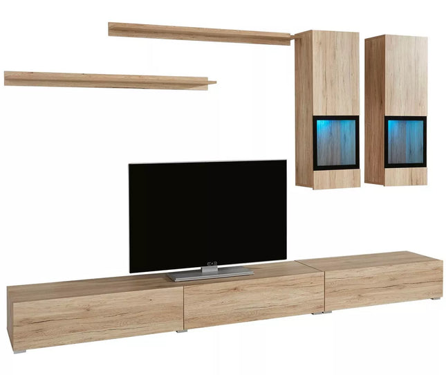 UNICORN TV furniture wall unit modern country brown with mood lighting set 6 pieces Width 270 cm Depth 41 cm Height 26.5 cm