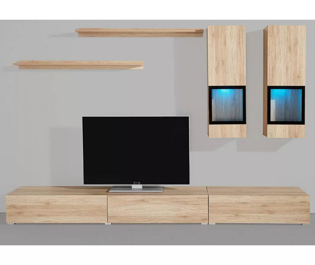 UNICORN TV furniture wall unit modern country brown with mood lighting set 6 pieces Width 270 cm Depth 41 cm Height 26.5 cm