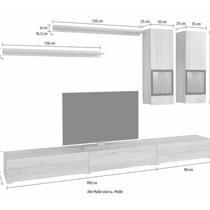 UNICORN TV furniture wall unit modern country brown with mood lighting set 6 pieces Width 270 cm Depth 41 cm Height 26.5 cm