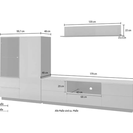 UNICORN TV furniture wall unit modern high-gloss dark gray (3 pieces)
