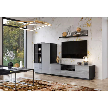 UNICORN TV furniture wall unit modern high-gloss dark gray (3 pieces)