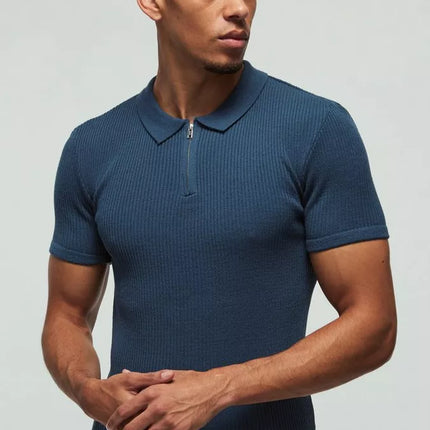 UNICORN Men's polo shirt ribbed knitted dark blue xs s m