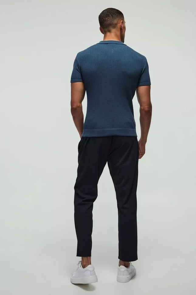 UNICORN Men's polo shirt ribbed knitted dark blue xs s m