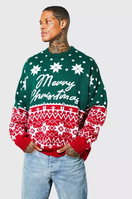 UNICORN Men's sweater Christmas pattern dark green red xs s m l xl