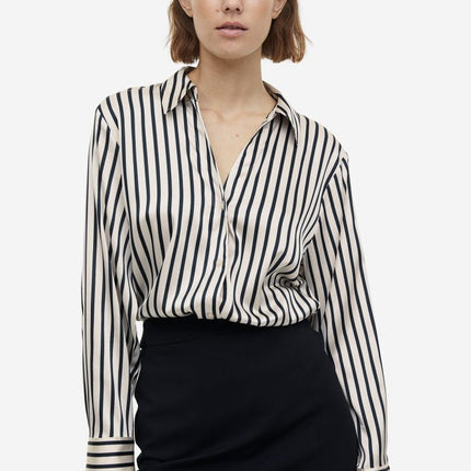UNICORN Women's Blouse shirt black cream white light pink light blue light green khaki green striped xs s m l xl xxl