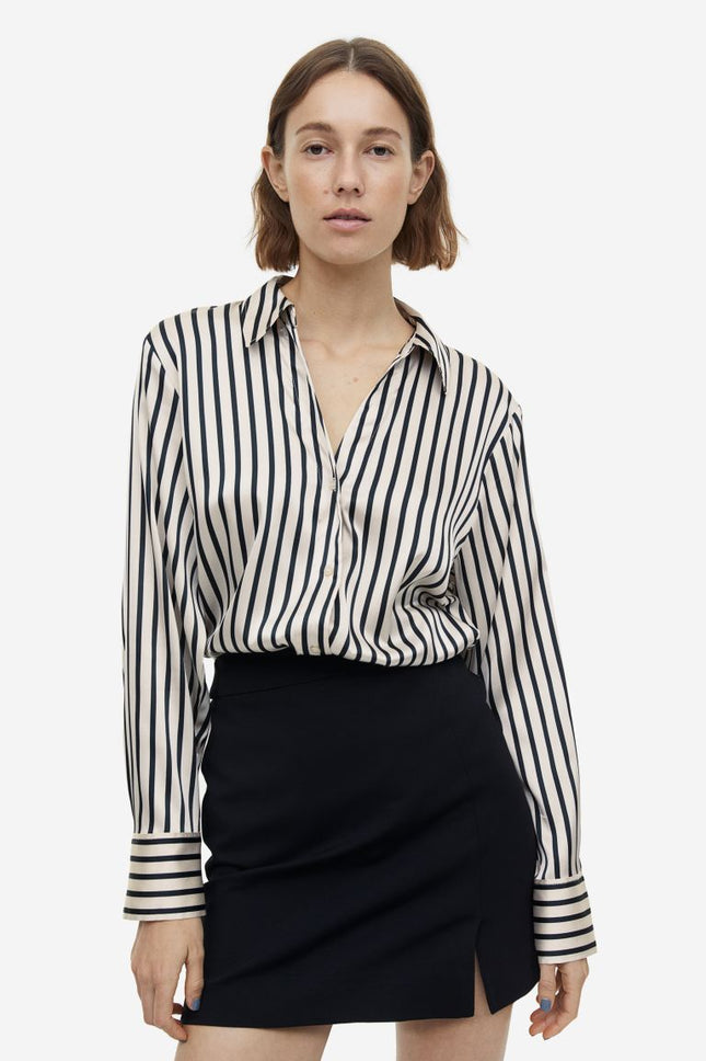 UNICORN Women's Blouse shirt black cream white light pink light blue light green khaki green striped xs s m l xl xxl
