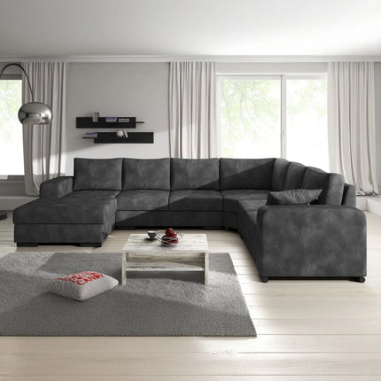 UNICORN 5-seater corner sofa with chaise longue, anthracite brown anthracite faux leather Width 335 Height 56 Depth 266