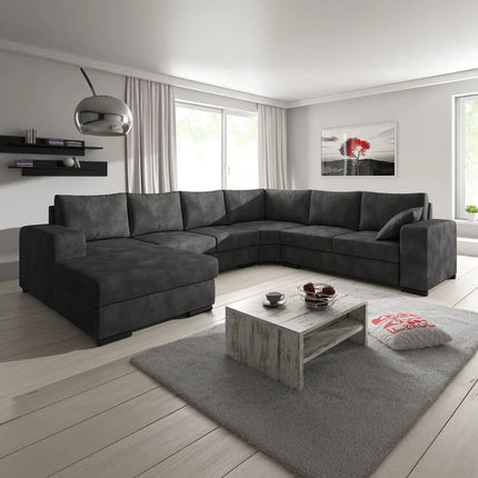 UNICORN 5-seater corner sofa with chaise longue, brown anthracite faux leather Width 335 Height 56 Depth 266