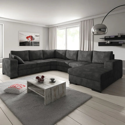 UNICORN Corner sofa 5-seater with chaise longue Faux leather brown anthracite Width 335 Height 56 Depth 266