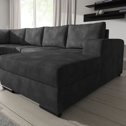UNICORN 5-seater corner sofa with chaise longue, anthracite brown faux leather Width 335 Height 56 Depth 266