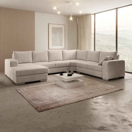 UNICORN Corner sofa 5-seater with chaise longue Velvet black beige Width 335 Height 56 Depth 266 Seat height 41 cm Seat depth 52 cm
