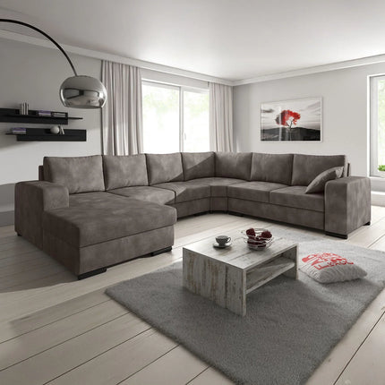 UNICORN 5-seater corner sofa with chaise longue, brown anthracite faux leather Width 335 Height 56 Depth 266