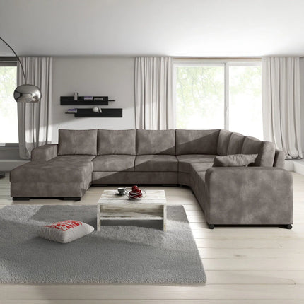 UNICORN Corner sofa 5-seater with chaise longue Faux leather anthracite brown Width 335 Height 56 Depth 266