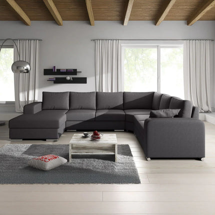 UNICORN Corner sofa 5-seater with chaise longue Fabric beige gray Width 335 cm Height 56 cm Depth 266 cm