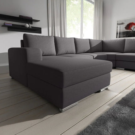 UNICORN 5-seater corner sofa with chaise longue, beige-grey fabric Width 335 cm Height 56 cm Depth 266 cm