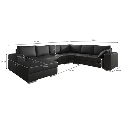 UNICORN 5-seater corner sofa with chaise longue, beige-grey fabric Width 335 cm Height 56 cm Depth 266 cm