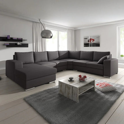UNICORN 5-seater corner sofa with chaise longue, beige-grey fabric Width 335 cm Height 56 cm Depth 266 cm