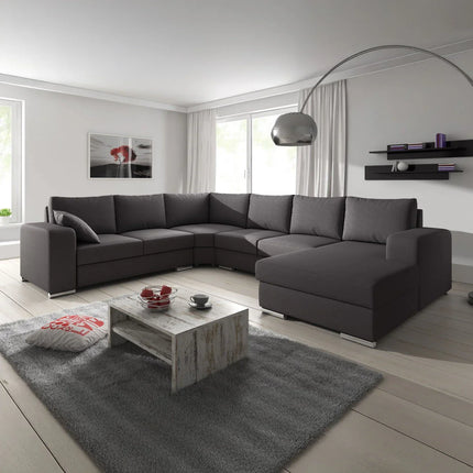 UNICORN 5-seater corner sofa with chaise longue, beige-grey fabric Width 335 cm Height 56 cm Depth 266 cm