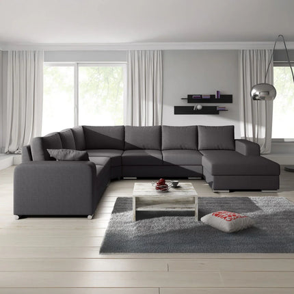 UNICORN Corner sofa 5-seater with chaise longue Fabric beige gray Width 335 cm Height 56 cm Depth 266 cm