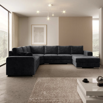 UNICORN Corner sofa 5-seater with chaise longue Velvet black beige Width 335 Height 56 Depth 266 Seat height 41 cm Seat depth 52 cm
