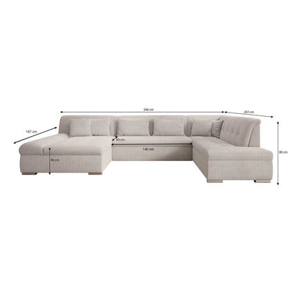 UNICORN 5-seater corner sofa with chaise longue, ribbed fabric, beige black