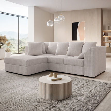 UNICORN Corner sofa 3-seater with chaise longue Ribbed fabric beige Width 215 cm Height 80 cm Depth 165 cm