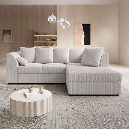 UNICORN Corner sofa 3-seater with chaise longue Ribbed fabric beige Width 215 cm Height 80 cm Depth 165 cm