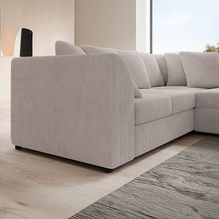 UNICORN Corner sofa 3-seater with chaise longue Ribbed fabric beige Width 215 cm Height 80 cm Depth 165 cm