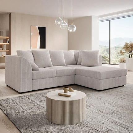 UNICORN Corner sofa 3-seater with chaise longue Ribbed fabric beige Width 215 cm Height 80 cm Depth 165 cm