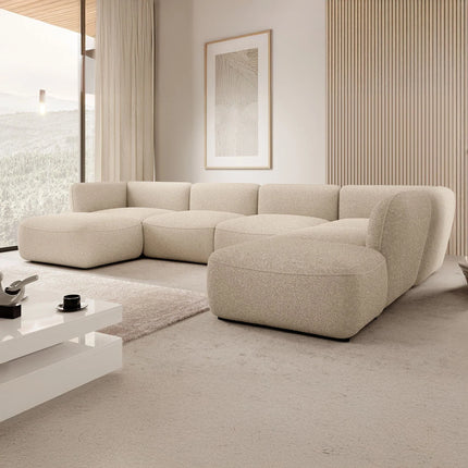 UNICORN 5-seater corner sofa with chaise longue Teddy fabric beige brown
