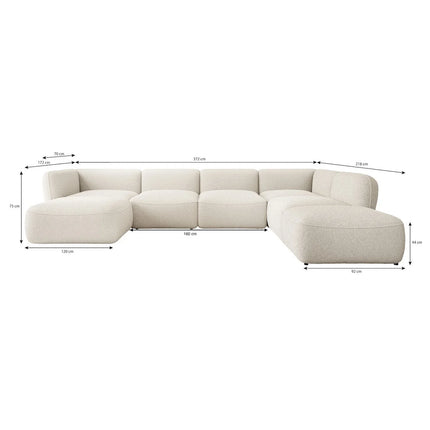 UNICORN Corner sofa 5-seater with chaise longue Teddy fabric beige brown Width 372 cm Height 75 cm Depth 218 cm