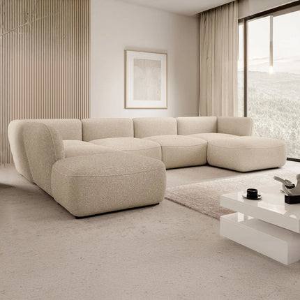 UNICORN Corner sofa 5-seater with chaise longue Teddy fabric beige brown Width 372 cm Height 75 cm Depth 218 cm