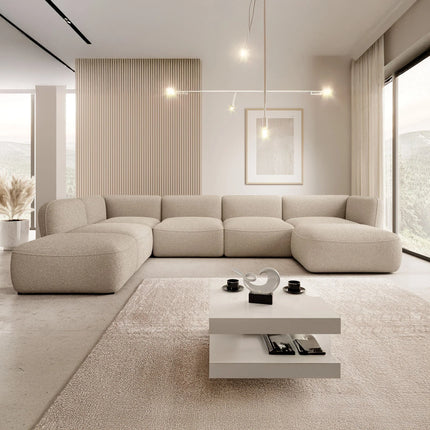 UNICORN Corner sofa 5-seater with chaise longue Teddy fabric beige brown Width 372 cm Height 75 cm Depth 218 cm