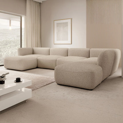 UNICORN Corner sofa 5-seater with chaise longue Teddy fabric beige brown