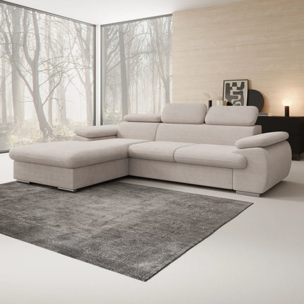 UNICORN Hoekbank 3-zits met chaise longue Ribstof beige brown grey