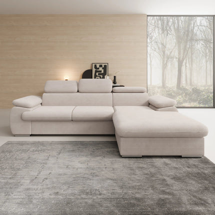 UNICORN Corner sofa 3-seater with chaise longue Ribbed fabric beige Width 284 cm Height 64 cm Depth 196 cm