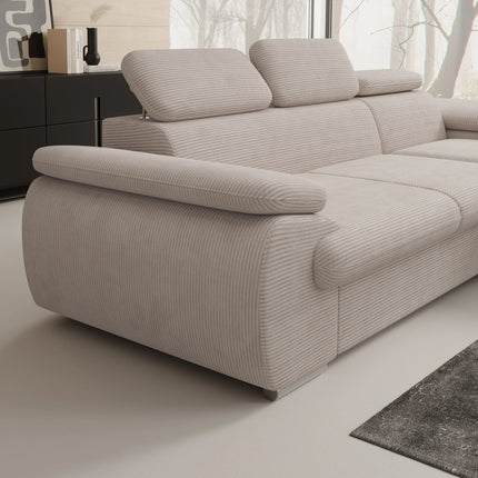 UNICORN Corner sofa 3-seater with chaise longue Ribbed fabric beige brown gray Width 284 cm Height 64 cm Depth 196 cm