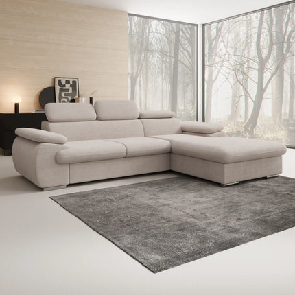 UNICORN Corner sofa 3-seater with chaise longue Ribbed fabric beige Width 284 cm Height 64 cm Depth 196 cm