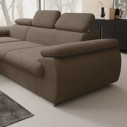 UNICORN Corner sofa, 3-seater with chaise longue, ribbed fabric, beige brown grey