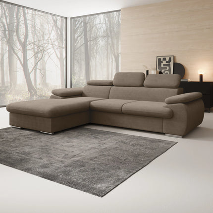 UNICORN Corner sofa, 3-seater with chaise longue, ribbed fabric, beige brown grey