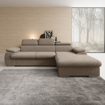 UNICORN Hoekbank 3-zits met chaise longue Ribstof beige brown grey